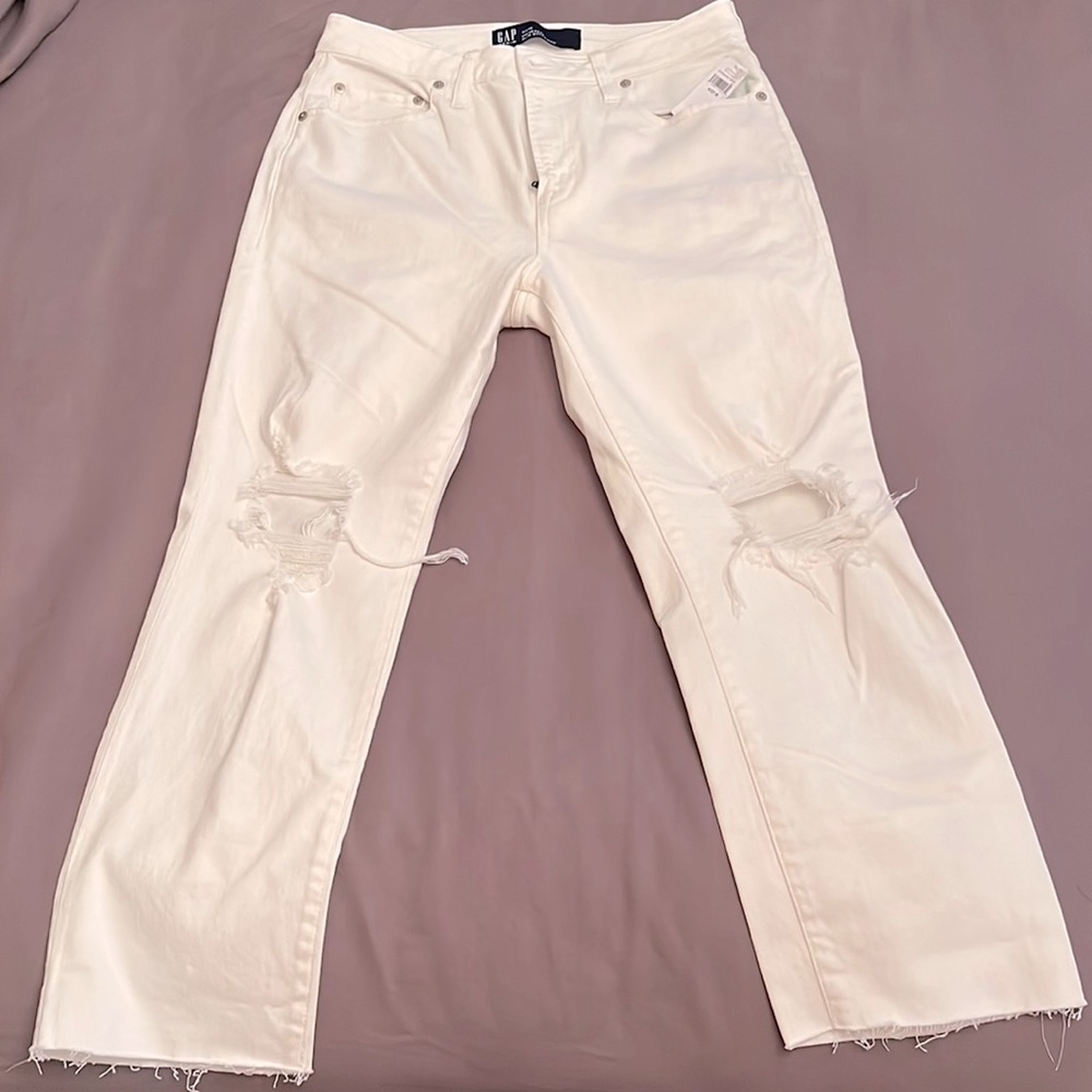 Womens white destructed crop jeans Size 4/27R